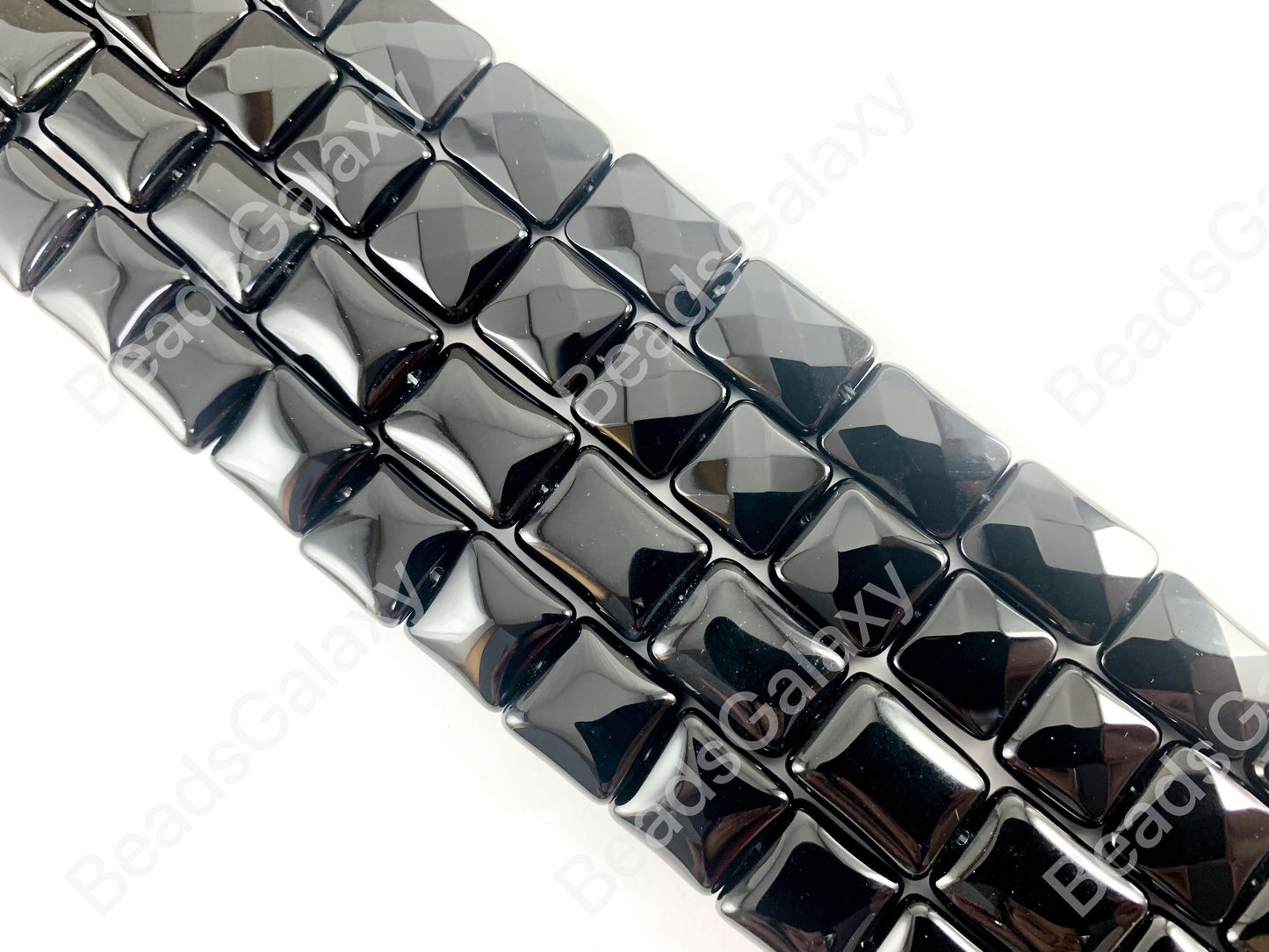 Grade AAA Solid Black Onyx Fine Cut Square Rectangle Faceted Shiny Natural Gemstone Beads High Quality Healing Stone Around 15" 1 strand