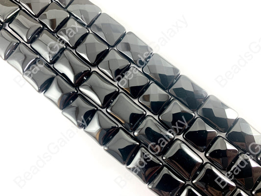 Grade AAA Solid Black Onyx Fine Cut Square Rectangle Faceted Shiny Natural Gemstone Beads High Quality Healing Stone Around 15" 1 strand