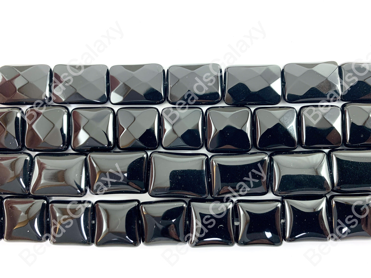 Grade AAA Solid Black Onyx Fine Cut Square Rectangle Faceted Shiny Natural Gemstone Beads High Quality Healing Stone Around 15" 1 strand