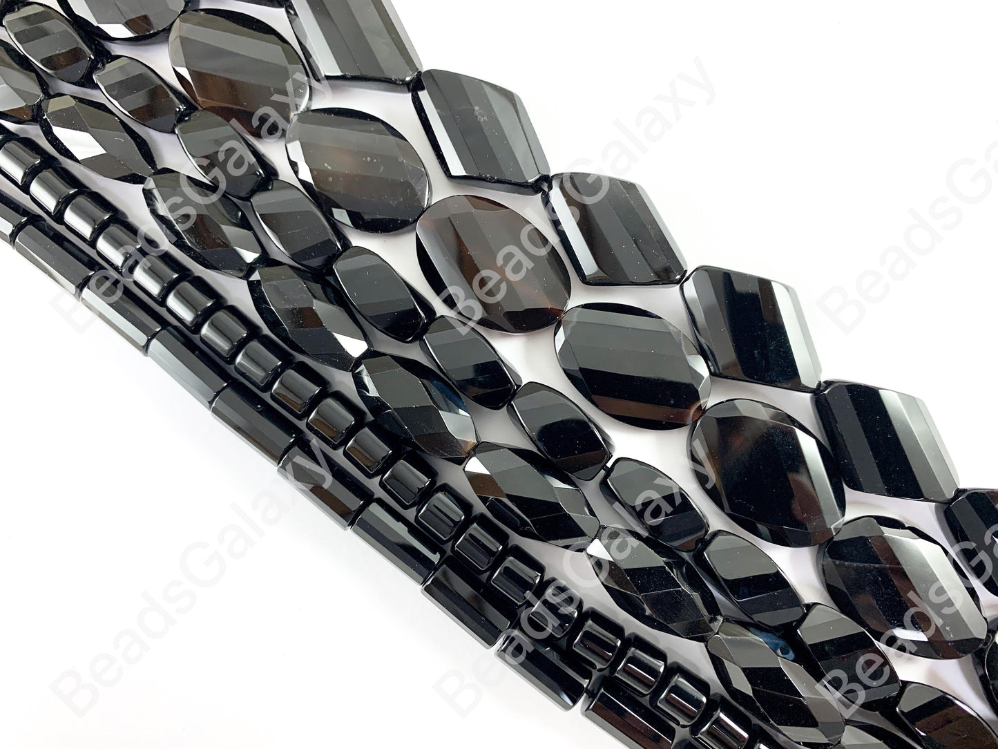 Grade AAA Solid Black Onyx Fine Cut Coin Oval Diamond Barrel Tube Faceted Shiny Natural Gemstone Beads High Quality Healing Stone Around 15" 1 strand