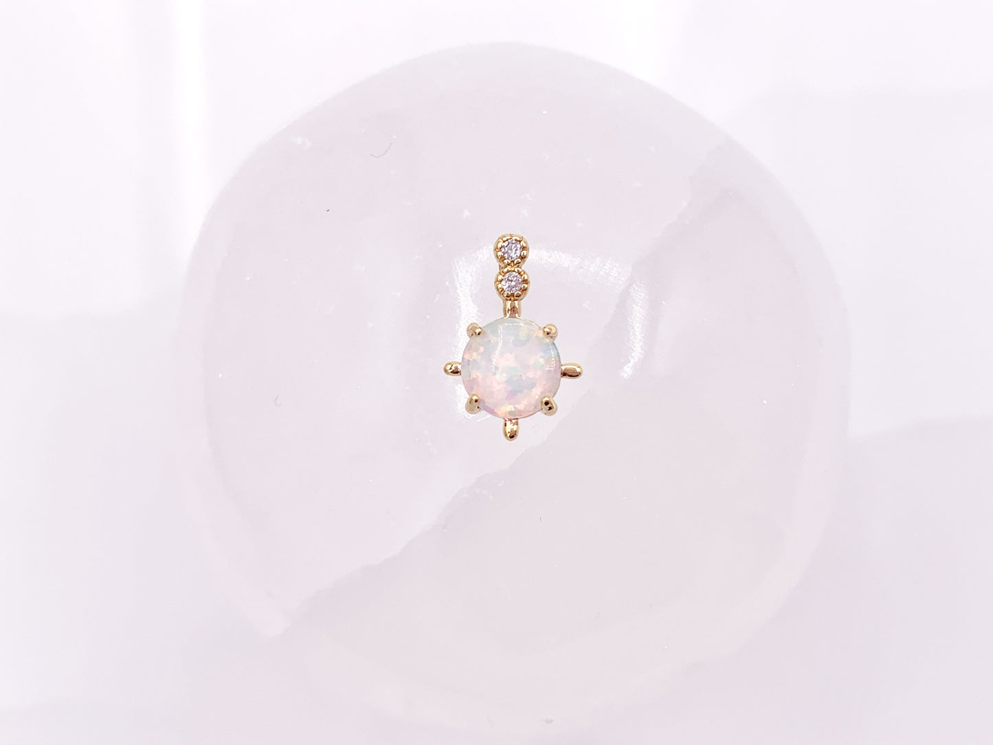 Tiny Japanese Opal Circle Coin Charms in CZ Pave 18K Gold Plated Copper 6pcs