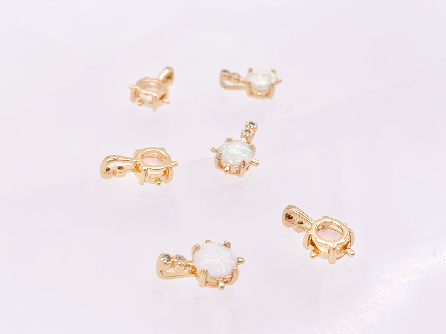 Tiny Japanese Opal Circle Coin Charms in CZ Pave 18K Gold Plated Copper 6pcs