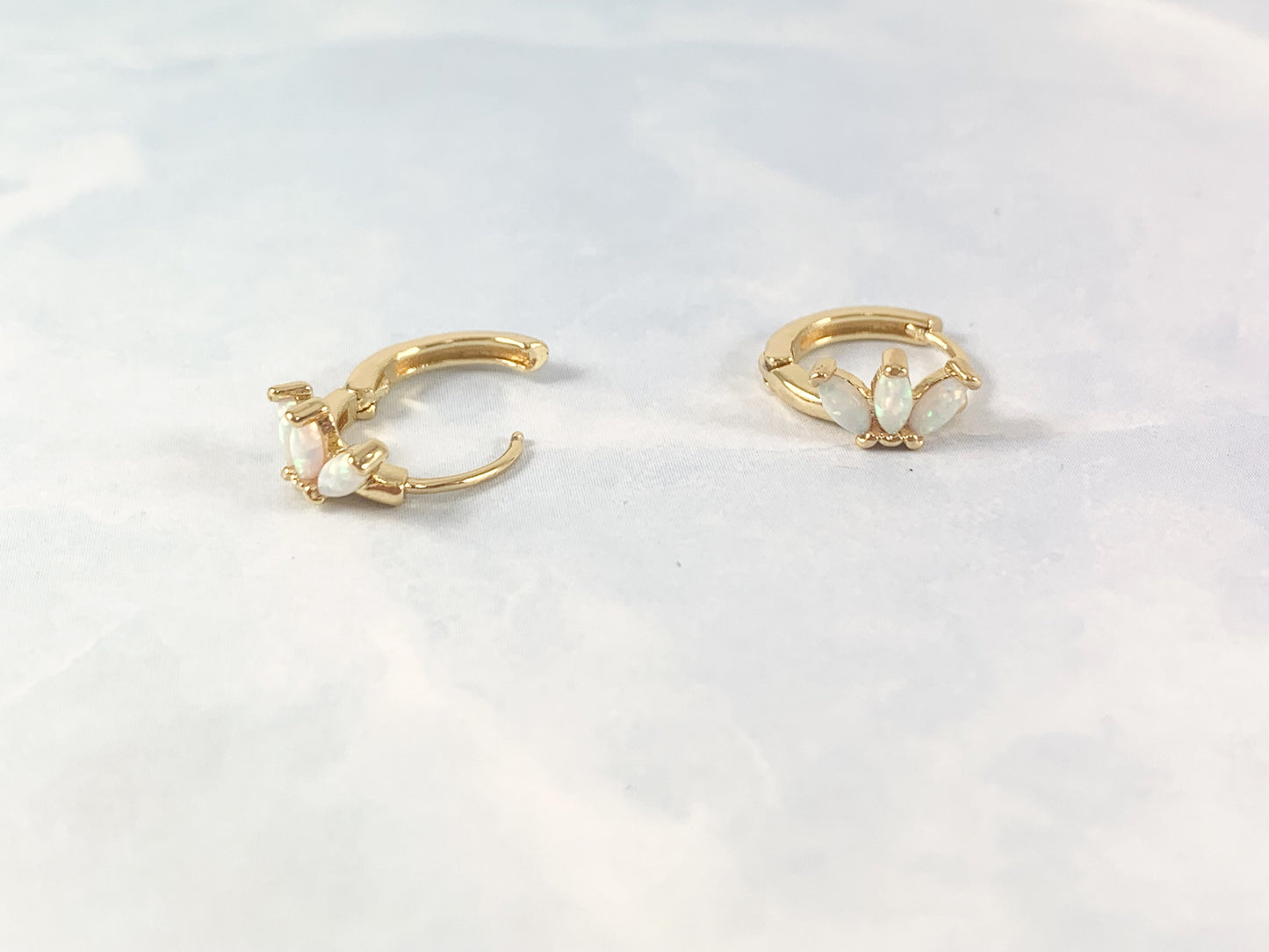 Real Gold 18K Simple Japanese Opal Dainty Minimal Huggies Earrings 11mm 2 pairs