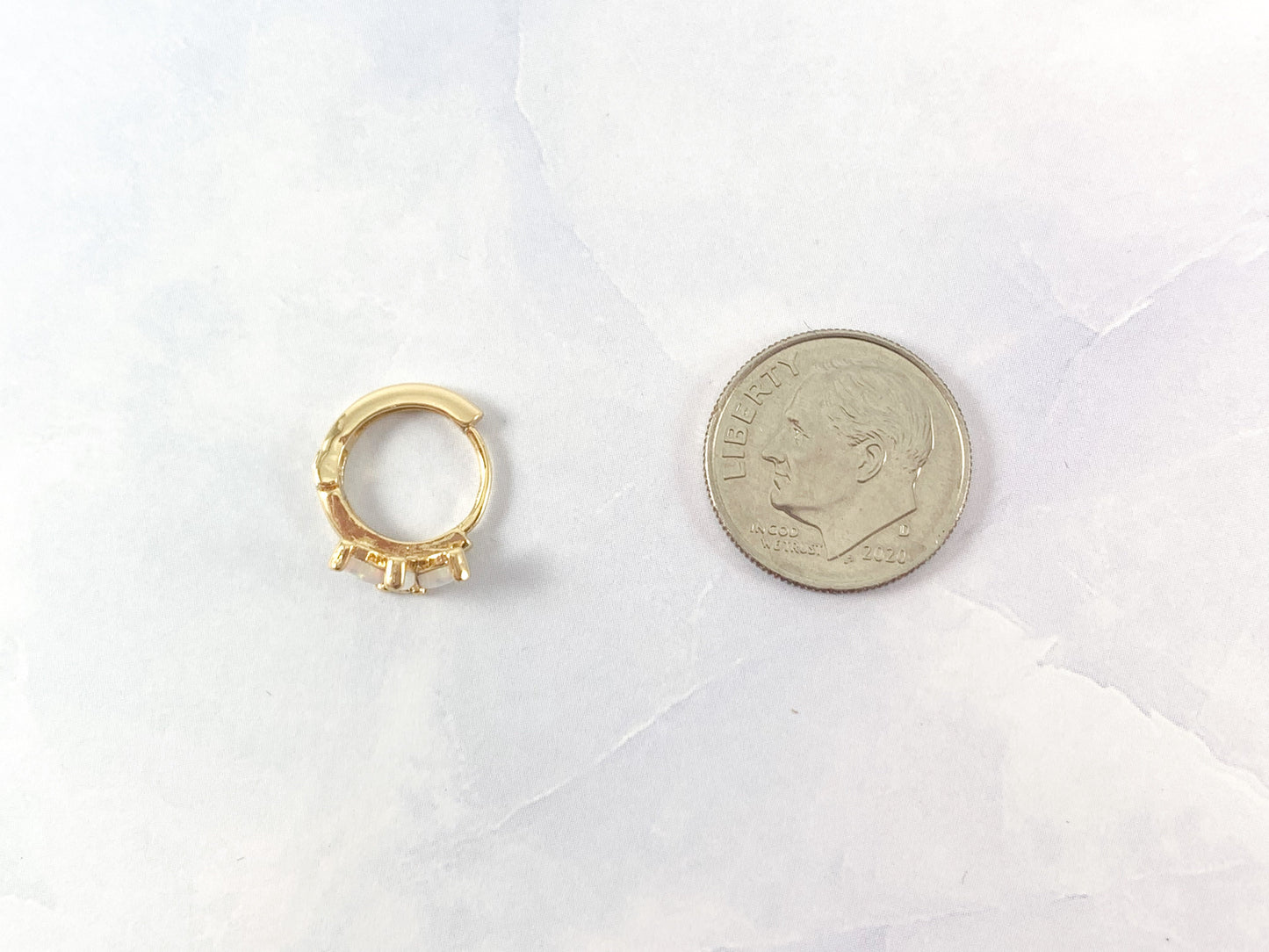 Real Gold 18K Simple Japanese Opal Dainty Minimal Huggies Earrings 11mm 2 pairs