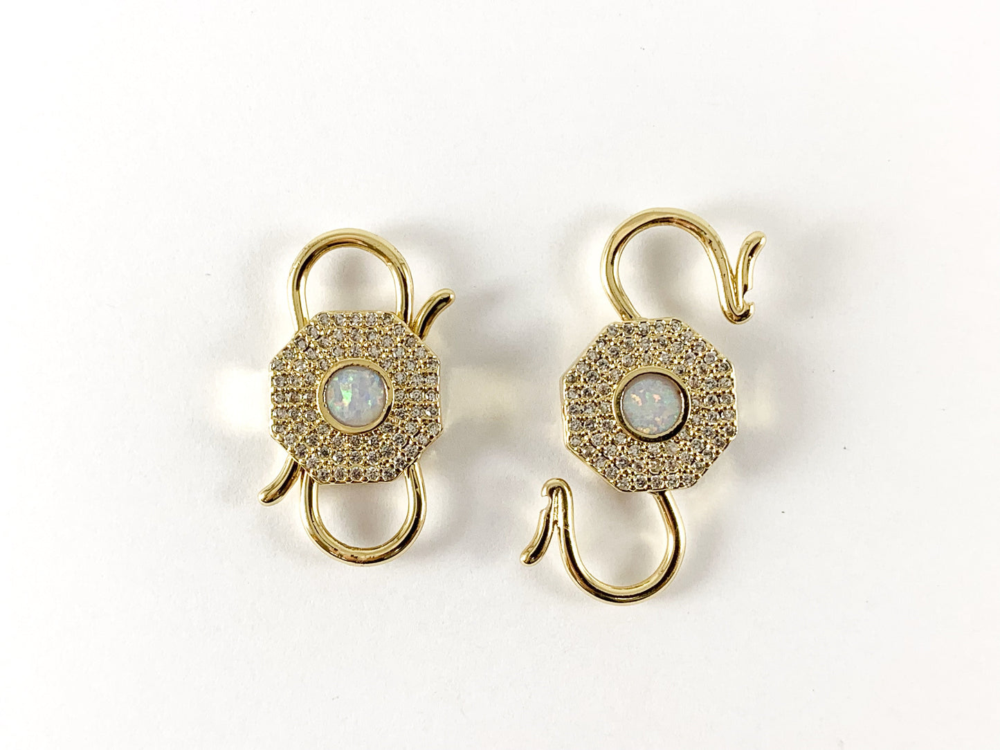 18K Gold Plated CZ Pave Japanese Opal Octagon Fancy S Snap Hook Clasp 3pcs