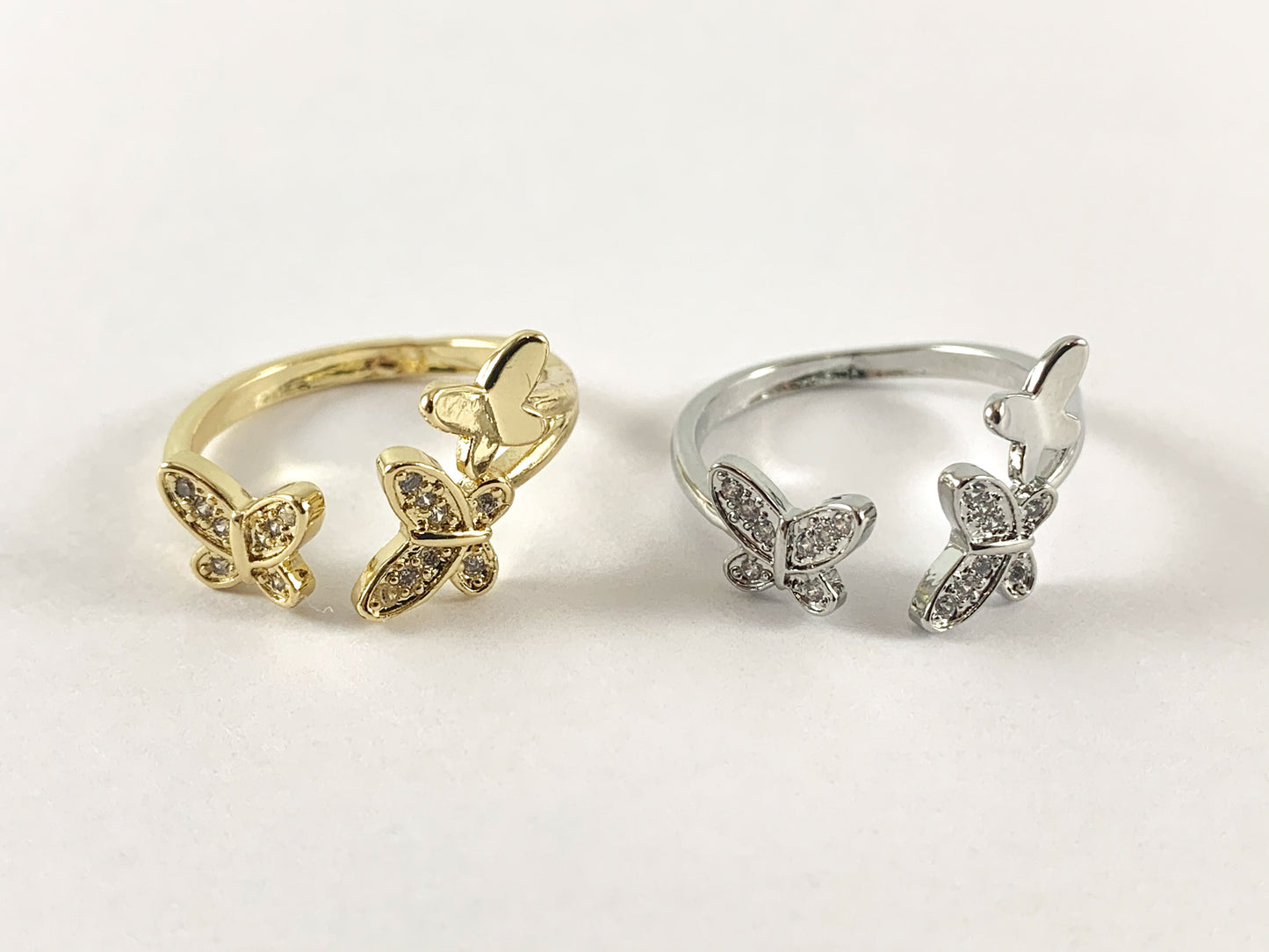 18K Real Gold/Platinum Plated CZ Pave Butterfly Open Front Bypass Ring 4pcs