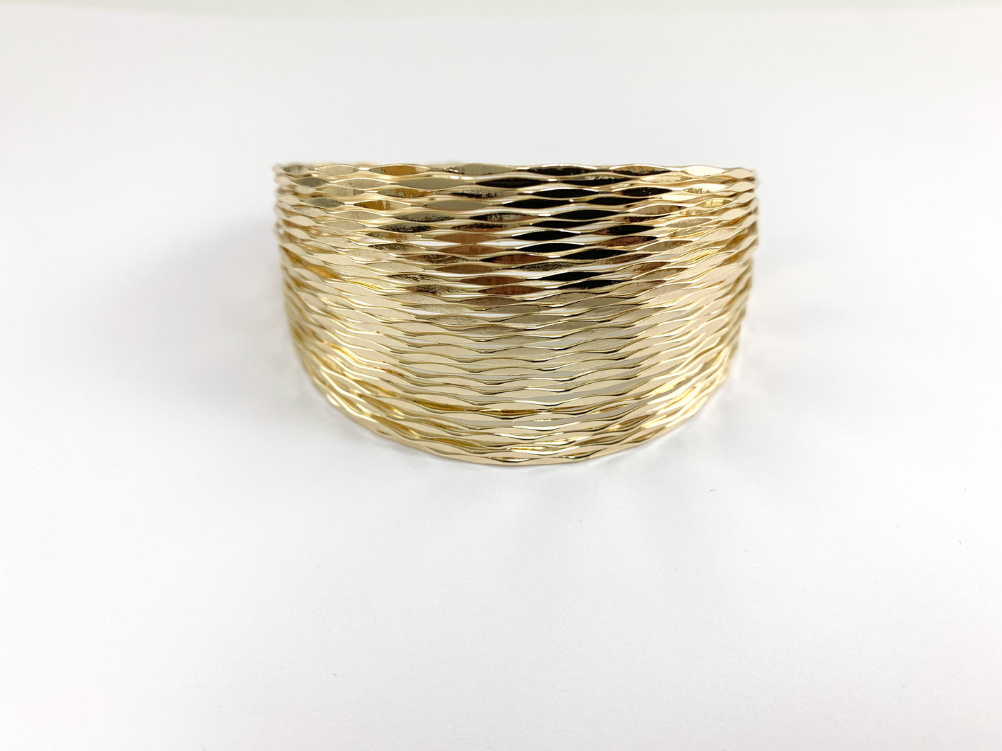 Real Gold 18K Plated Copper Fringe Filigree Shiny Adjustable Thick Fancy Bracelet Cuffs 2pcs