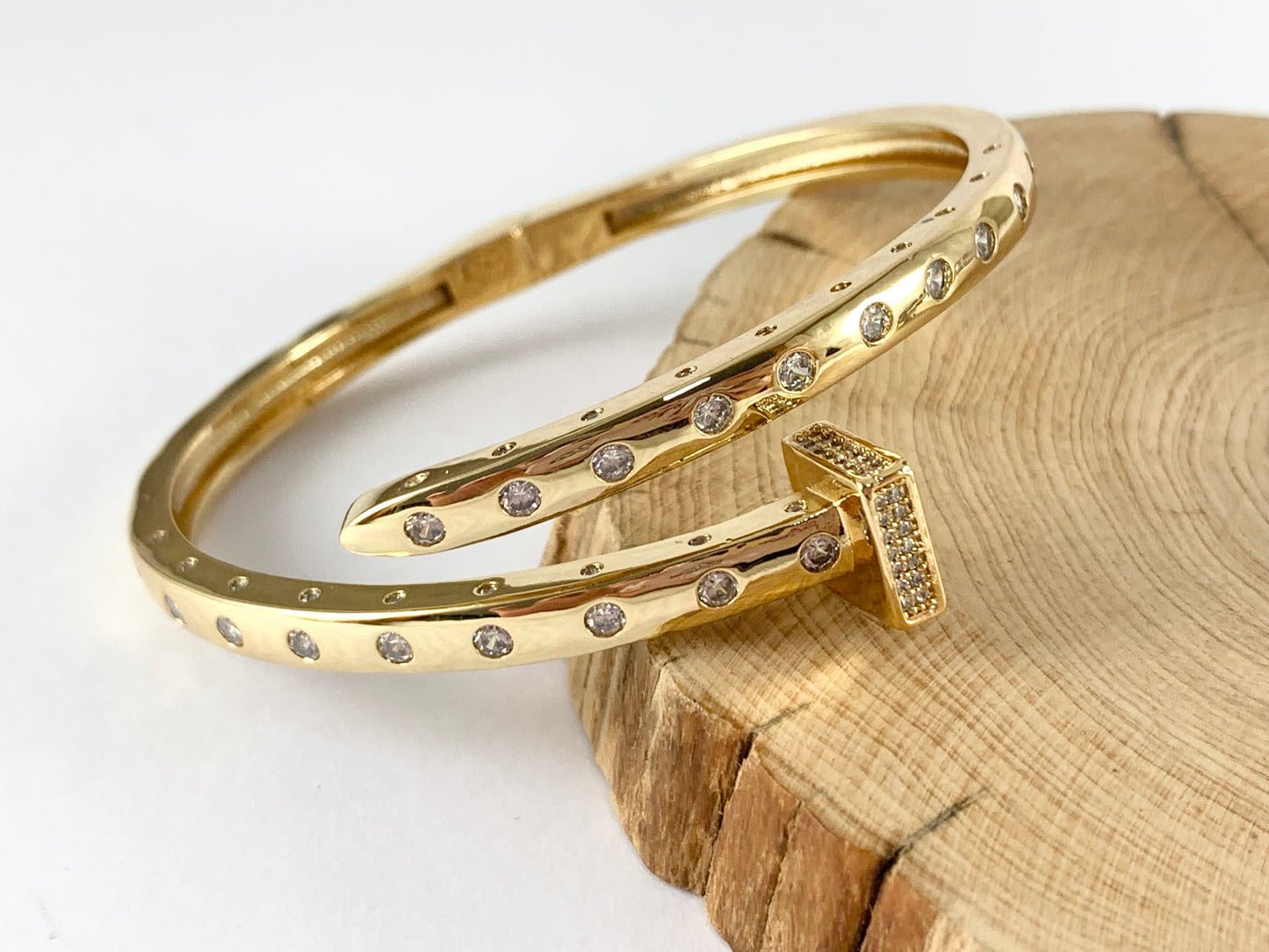 Real 18K Gold/Silver Plated Copper CZ Pave Square Open Ends Bypass Sling Open Bracelet Cuffs/Bangle 1 pc