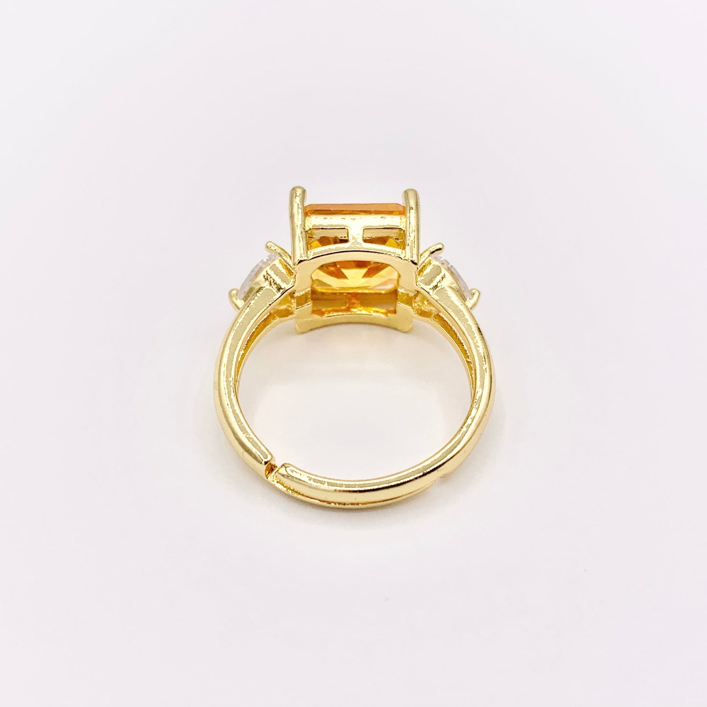 Radiant Princess Cut Square Ring in CZ Pave Orange Rhinestone Side Hearts Adjustable Rings in 18K Gold Plated Copper 4pcs