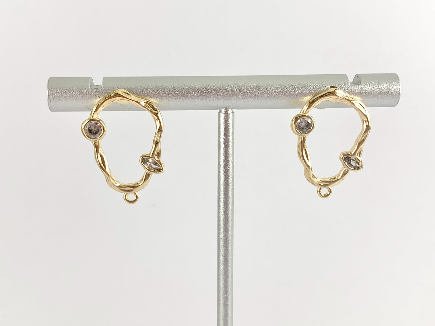 Organic Ovals with Geometric Cubic Zirconia Earring Findings Component with Loop in 18K Gold plated Copper 5 pairs