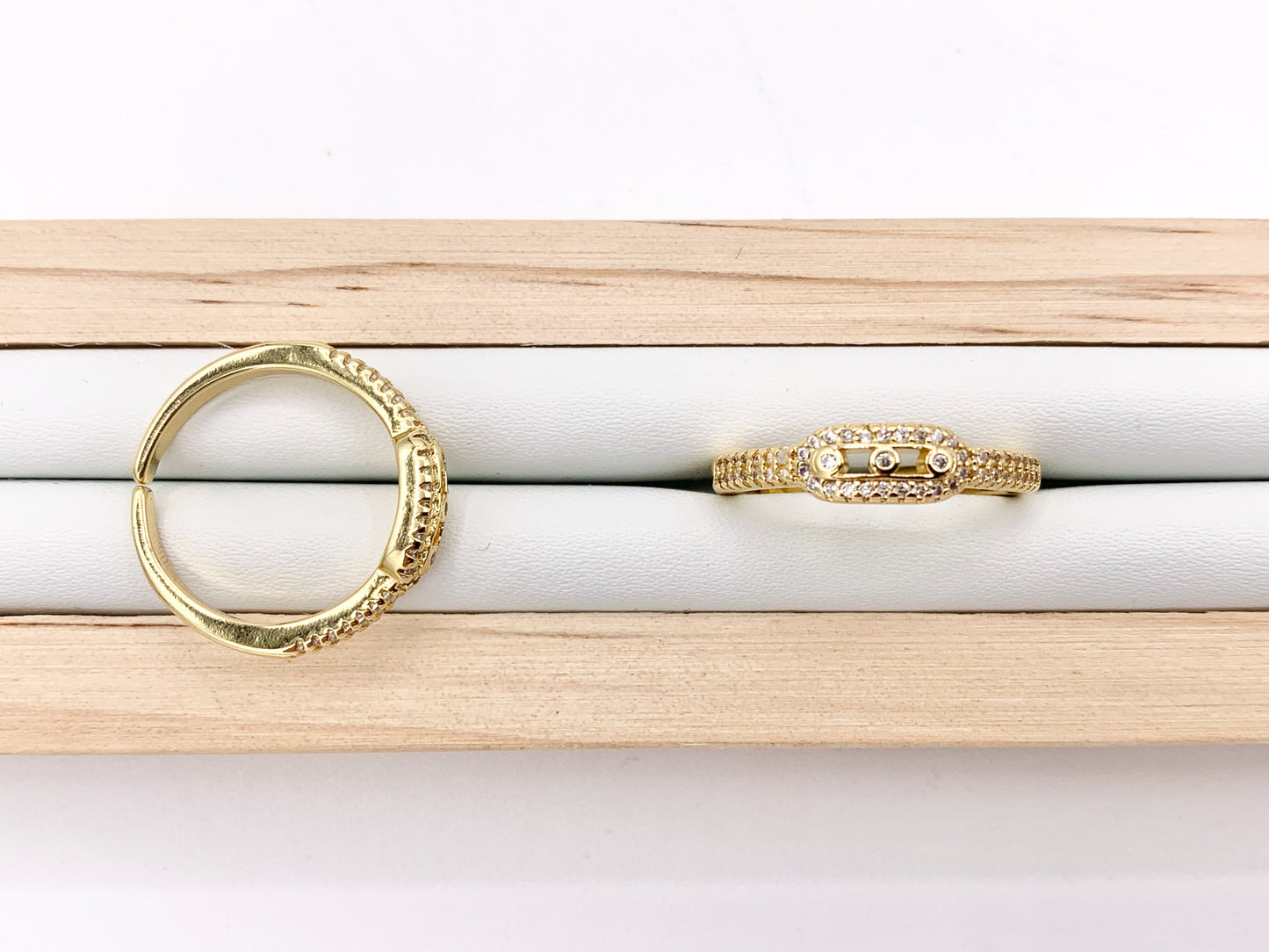 Beautiful CZ Pave Oval Link Adjustable Rings in 18K Gold Plated Copper 5pcs