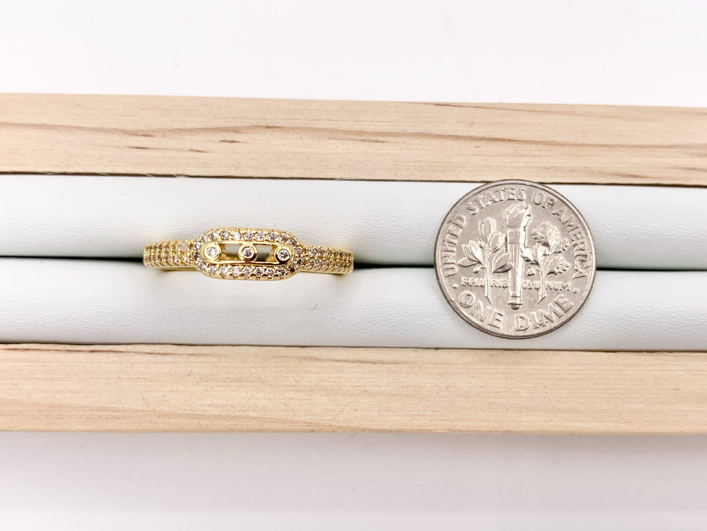 Beautiful CZ Pave Oval Link Adjustable Rings in 18K Gold Plated Copper 5pcs