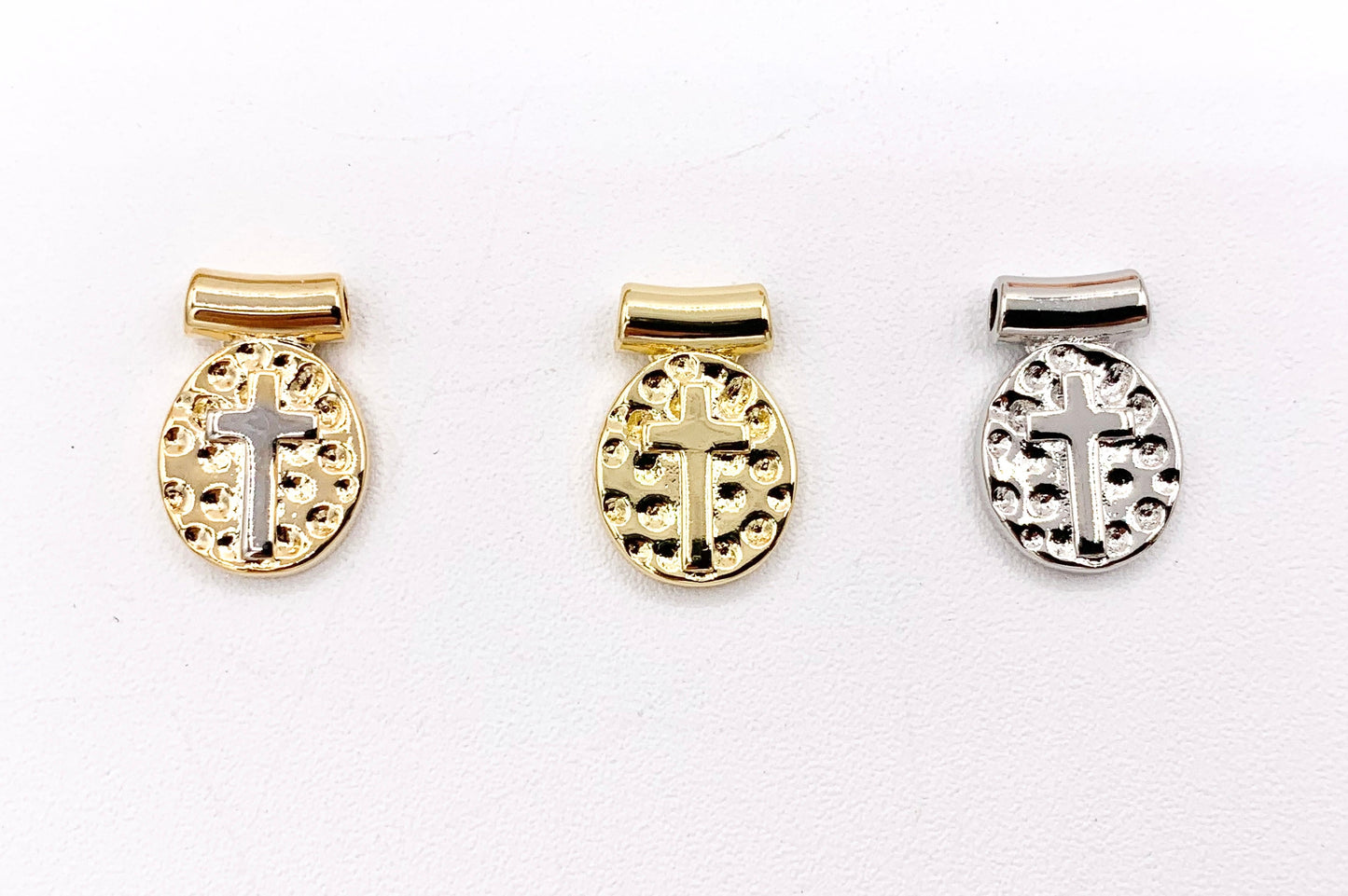 Hammered Oval Cross Pendant Charms in 18K Gold/Silver plated Copper 8-10pcs