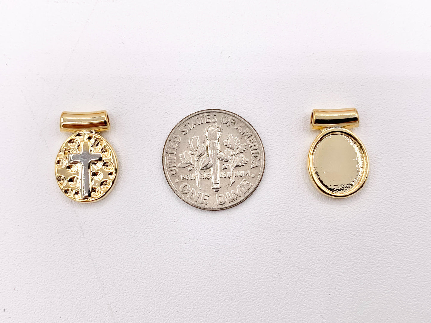 Hammered Oval Cross Pendant Charms in 18K Gold/Silver plated Copper 8-10pcs
