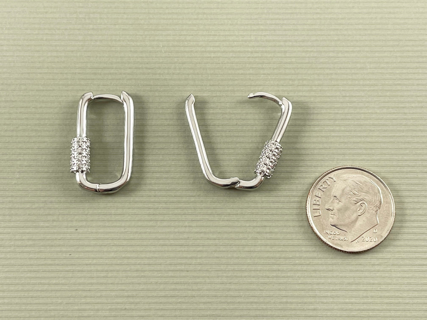 Real Gold/Platinum 18K Micro Pave CZ Oval Rectangle Earring Hoop Huggies 3 pairs