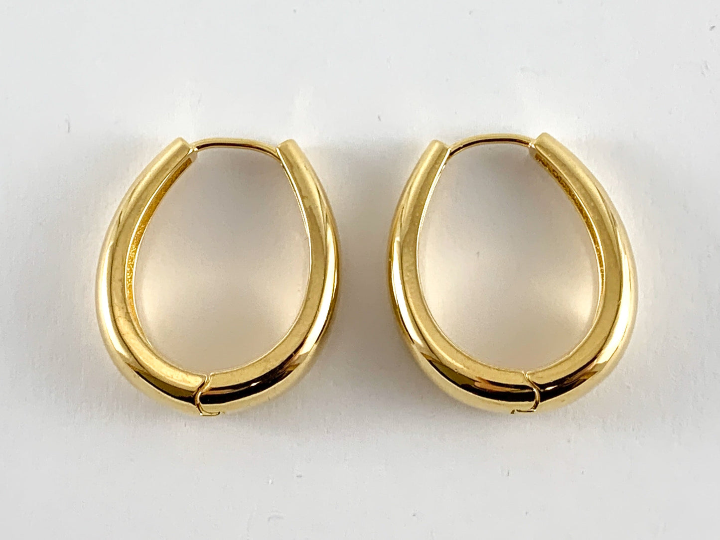 18K Real Gold/Platinum Plated Oval Hoops Earrings 3 pairs