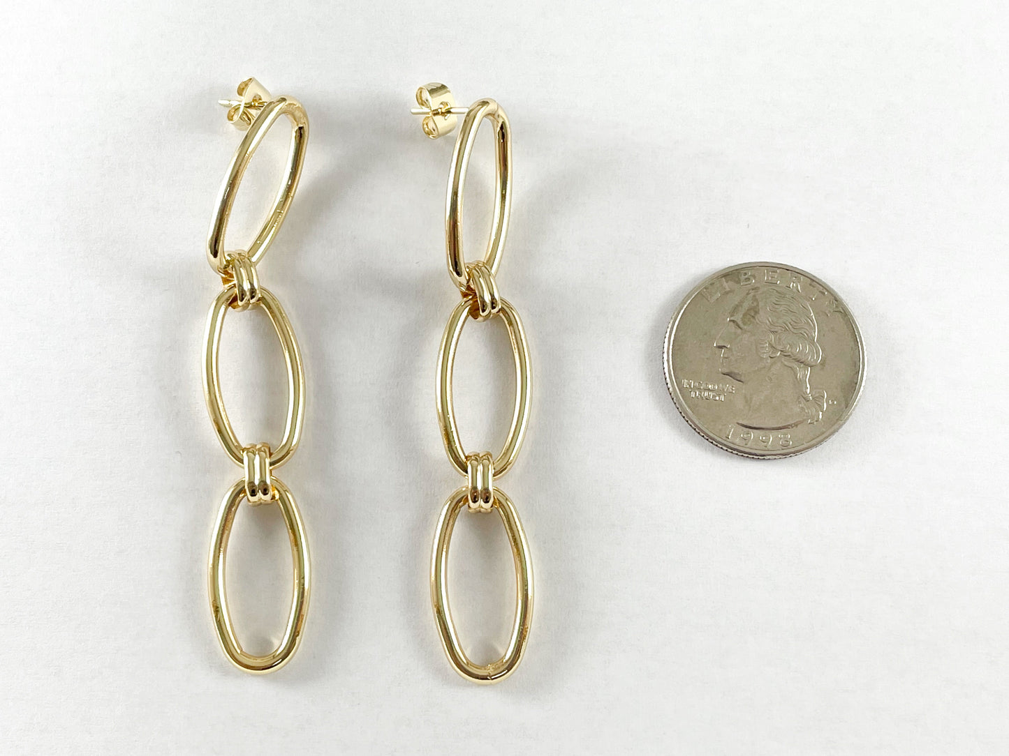 Real 18K Gold Plated Oval Link Dangle Earrings Over Copper 4 pairs