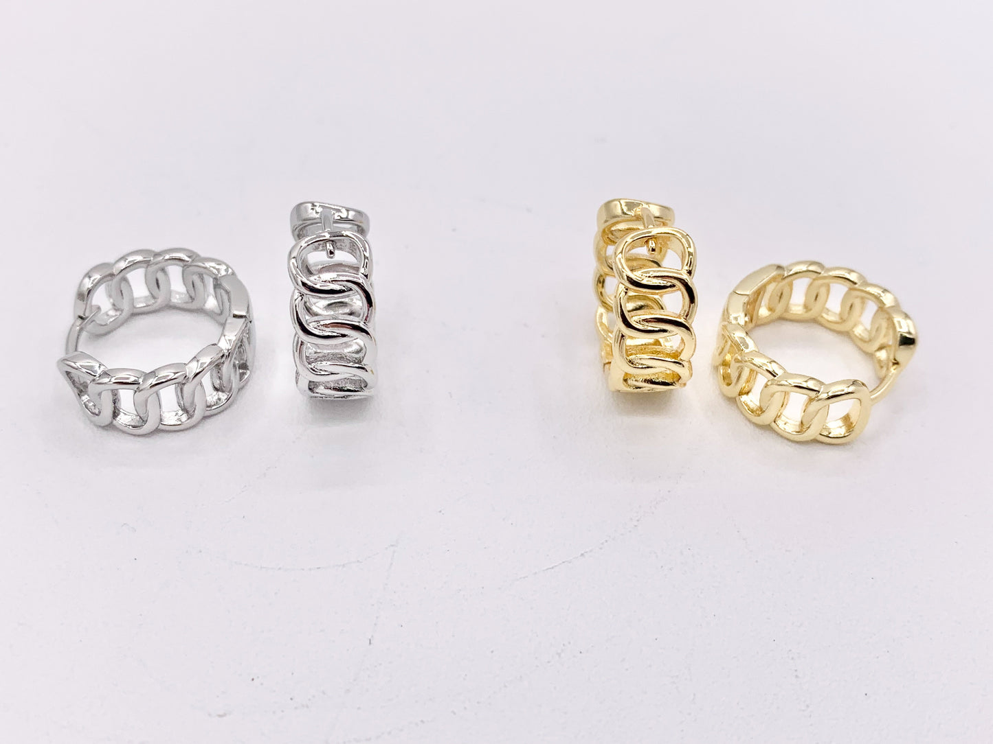 Dainty Oval Link 15mm Earring Huggies in 18K Gold or Silver Plated Copper 5 pairs