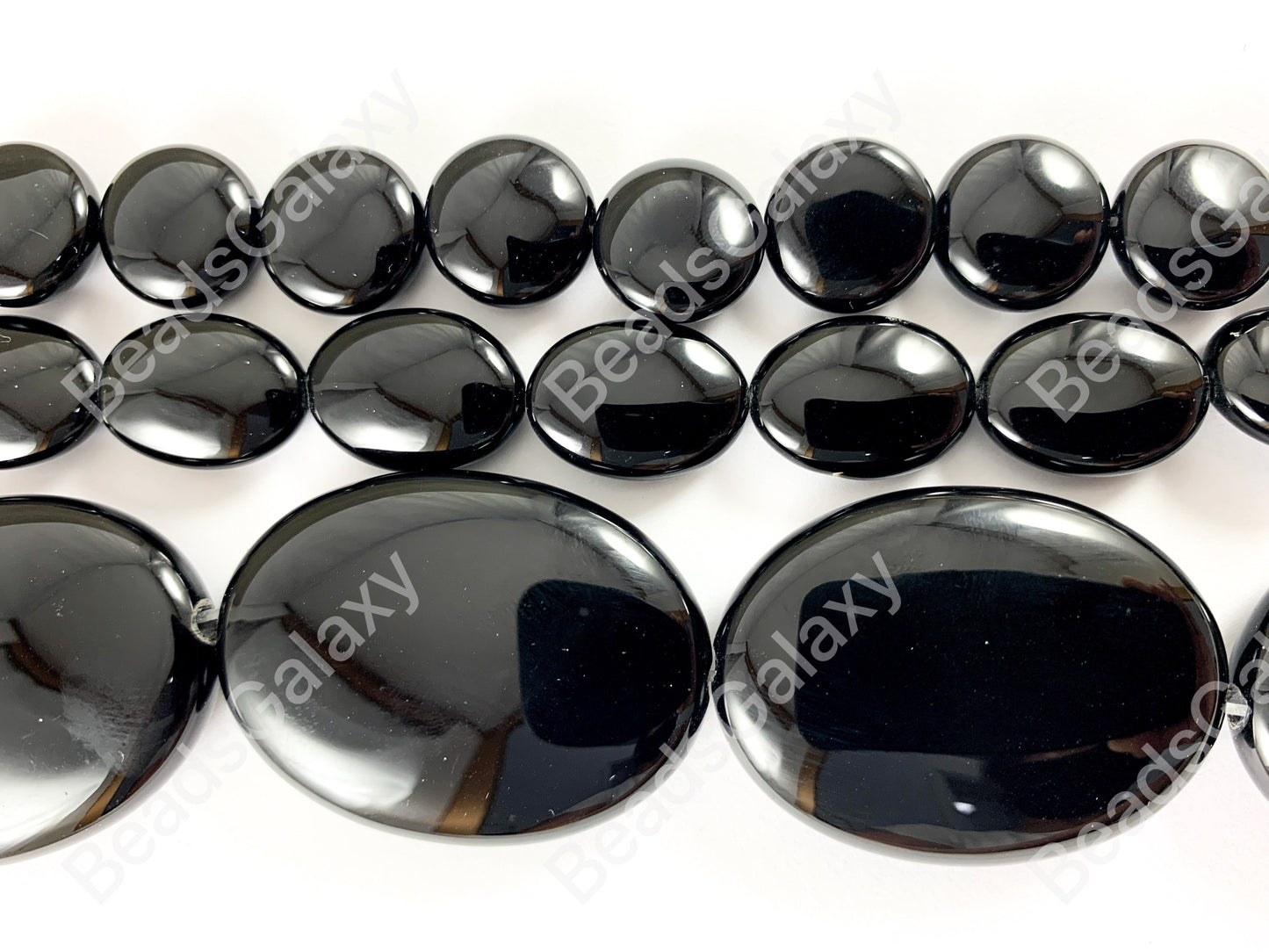 Grade AAA Solid Black Onyx Fine Cut Coin Oval Shiny Natural Gemstone Beads High Quality Healing Stone Around 15" 1 strand