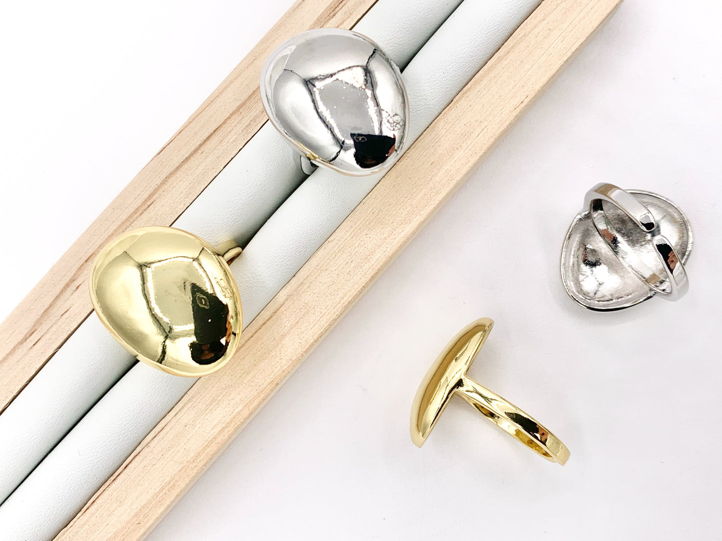 18K Gold and Platinum Plated Plain Oval Irregular Shaped Adjustable Ring 5 pcs