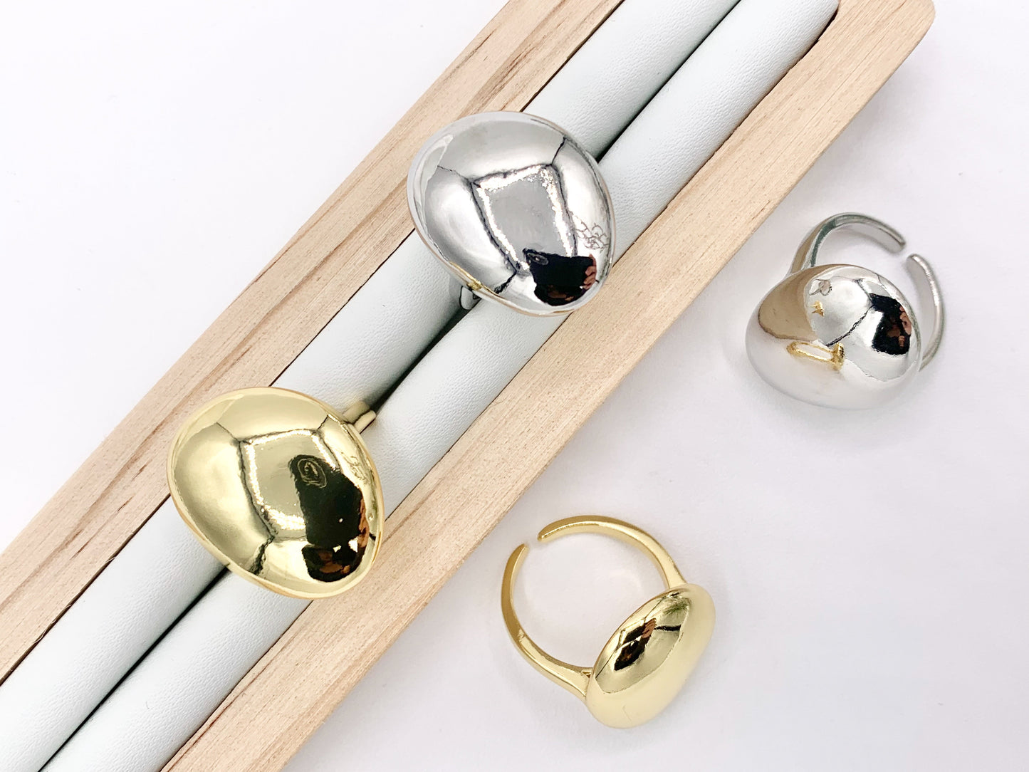 18K Gold and Platinum Plated Plain Oval Irregular Shaped Adjustable Ring 5 pcs
