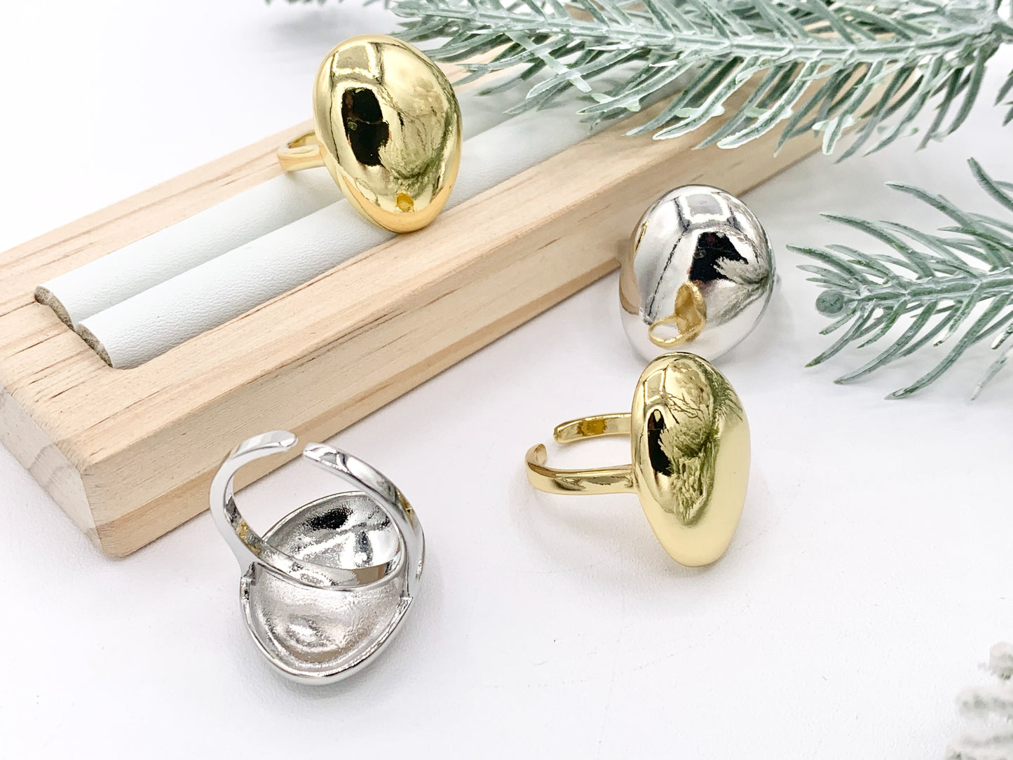 18K Gold and Platinum Plated Plain Oval Irregular Shaped Adjustable Ring 5 pcs
