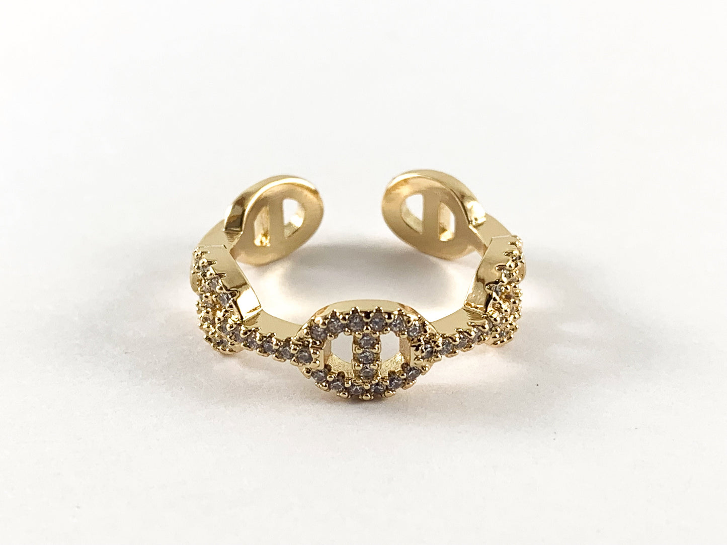 Real 18K Gold Plated CZ Pave Adjustable Ring 4pcs
