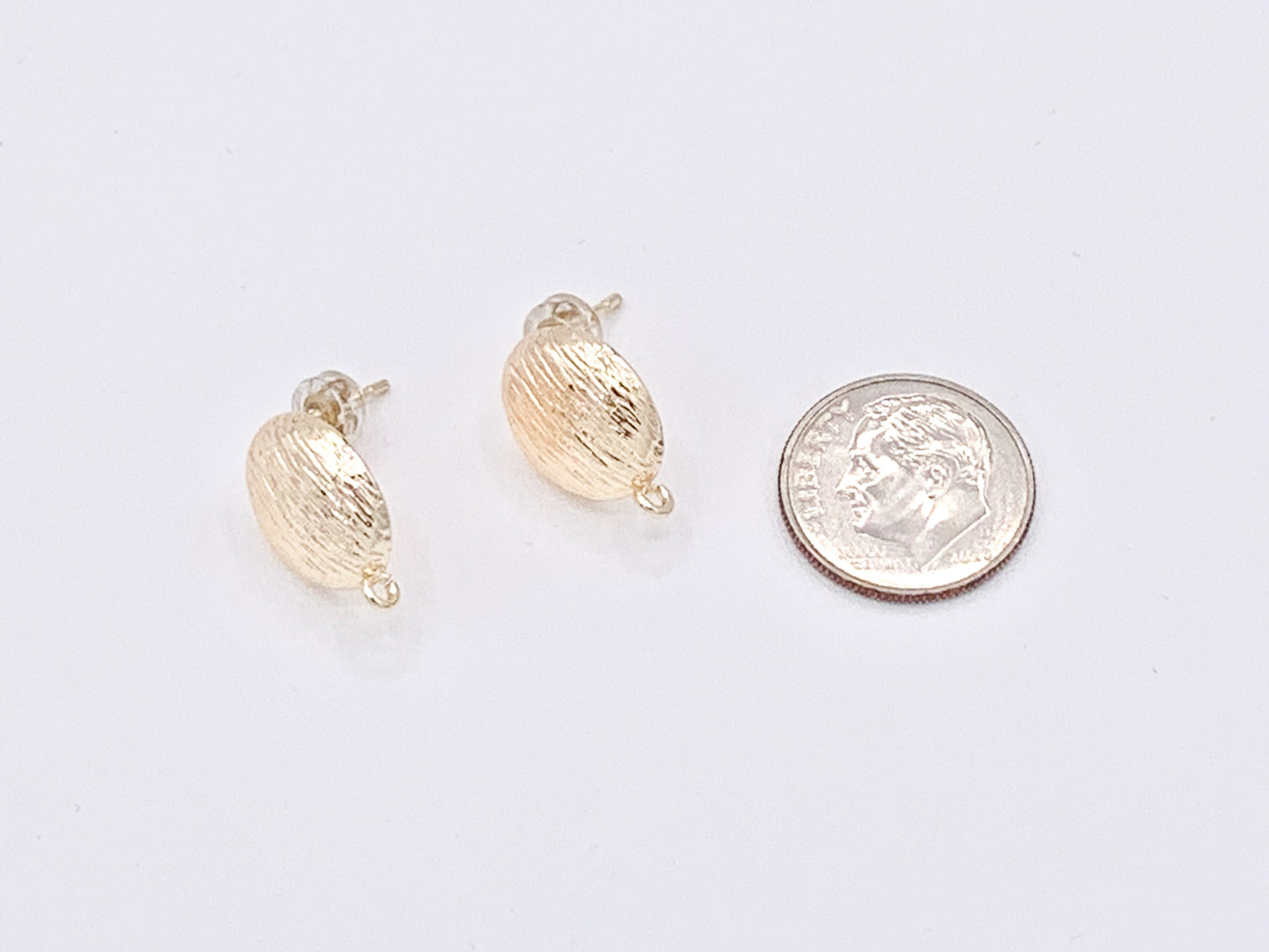 Textured Oval Earring Findings Component with Loop in 18K Gold plated Copper 5 pairs