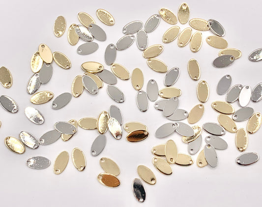 Real Gold/Platinum 18K Plated Blank DIY Oval Tag Charms Over Brass 50 pcs