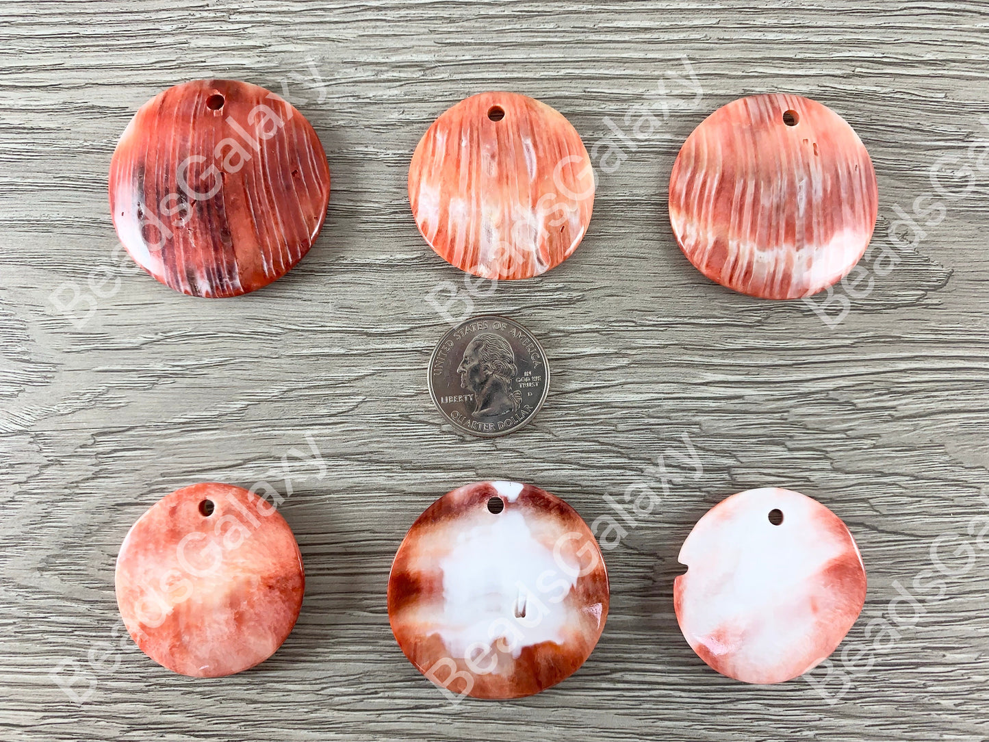 Spiny Oyster Coin Medallion Pendants - Natural Orange or Red Color