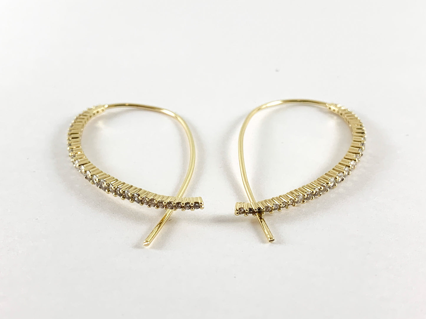 Real 18K Gold/Platinum Plated CZ Pave Threader Earring Over Copper 4 pairs