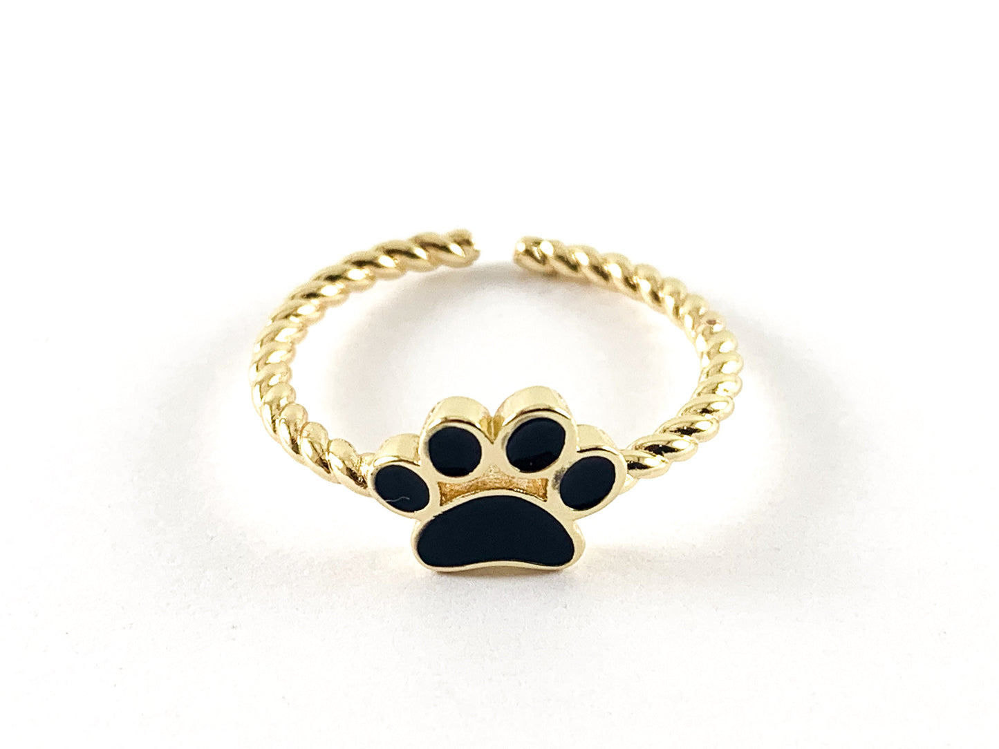 Real Gold 18K Plated Enamel Dog/Cat Paw Adjustable Ring 5pcs