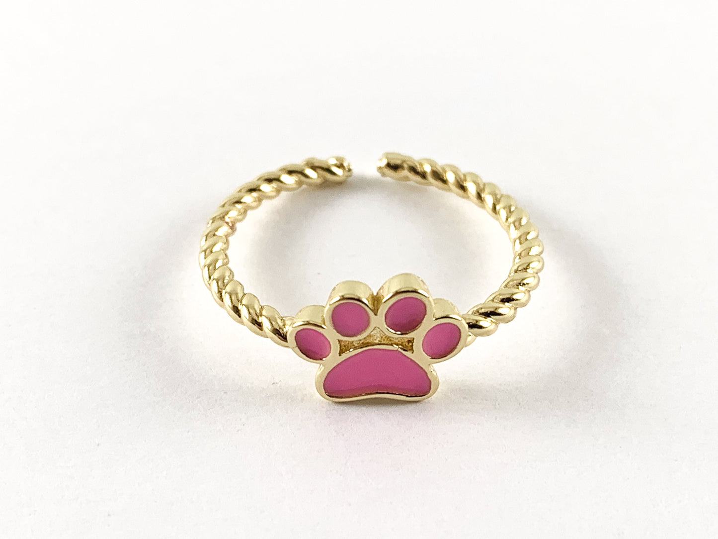 Real Gold 18K Plated Enamel Dog/Cat Paw Adjustable Ring 5pcs