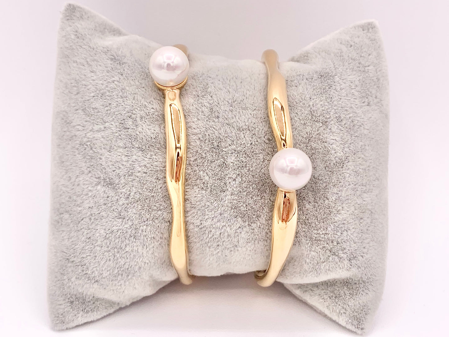 Real Gold 18K Plated Copper Simple Minimalist Pearl Adjustable Bracelet Cuff 3 pcs
