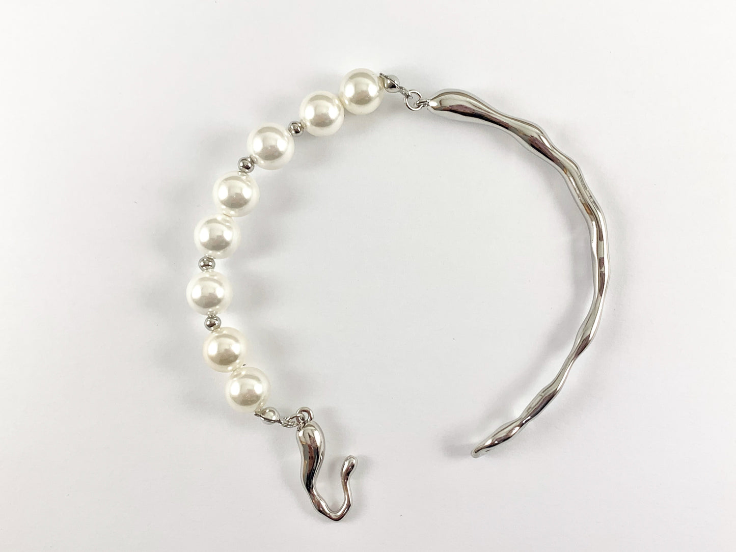 Luxurious Pearl Bracelets - Stretchy Pearl Gold Plated Curved Bar Bracelets in 18K Gold or Silver Plated over Copper 1 pc