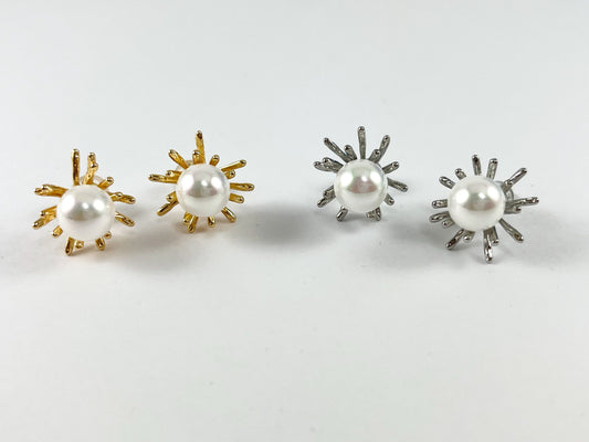 Pretty Unique Pearl Studs in 18K Gold or Silver plated Copper 3 pairs