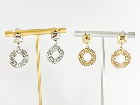 Elegant Pearl Circle Dangle Earrings in 18K Gold or Silver plated Copper 2 pairs