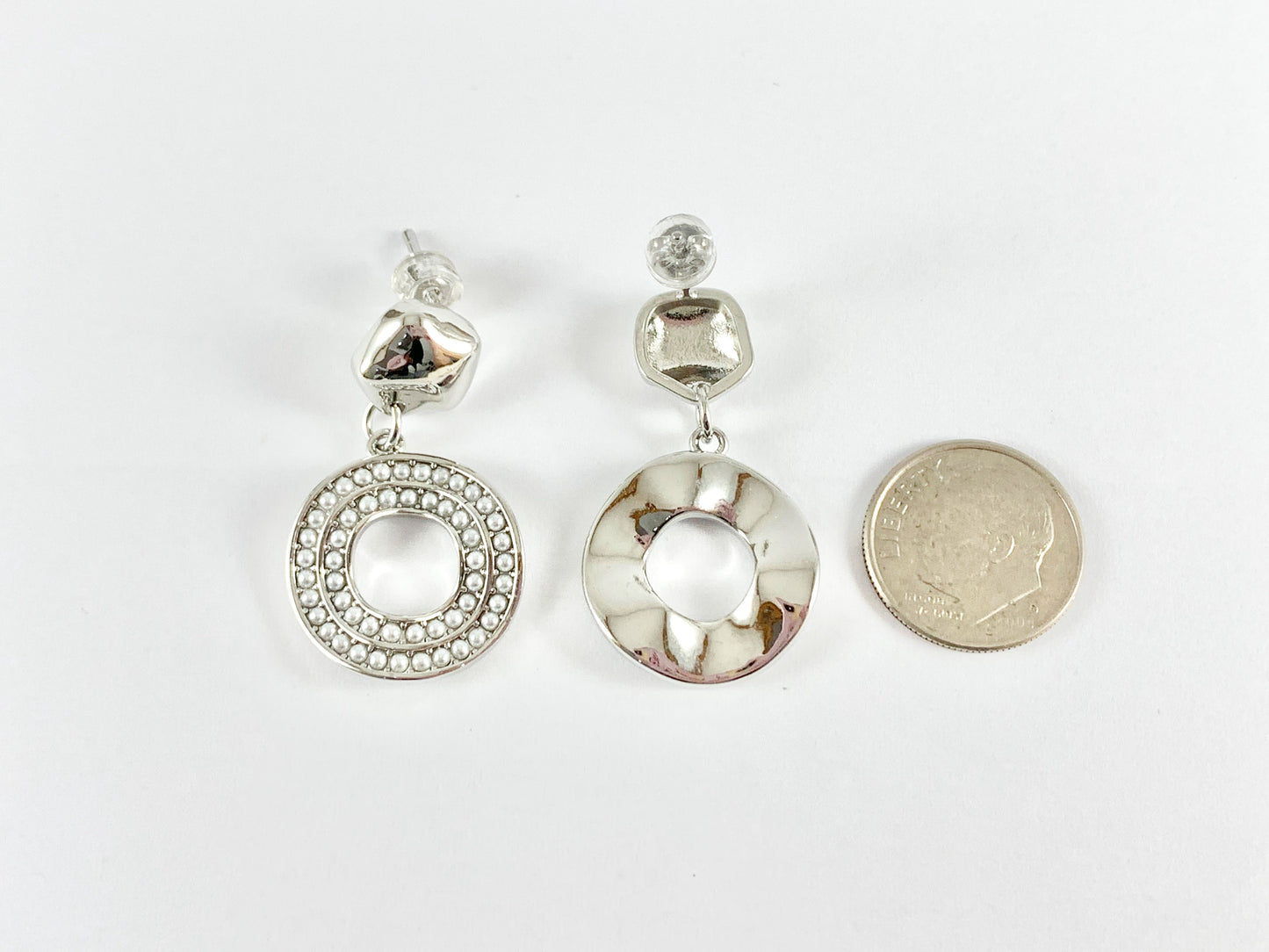 Elegant Pearl Circle Dangle Earrings in 18K Gold or Silver plated Copper 2 pairs