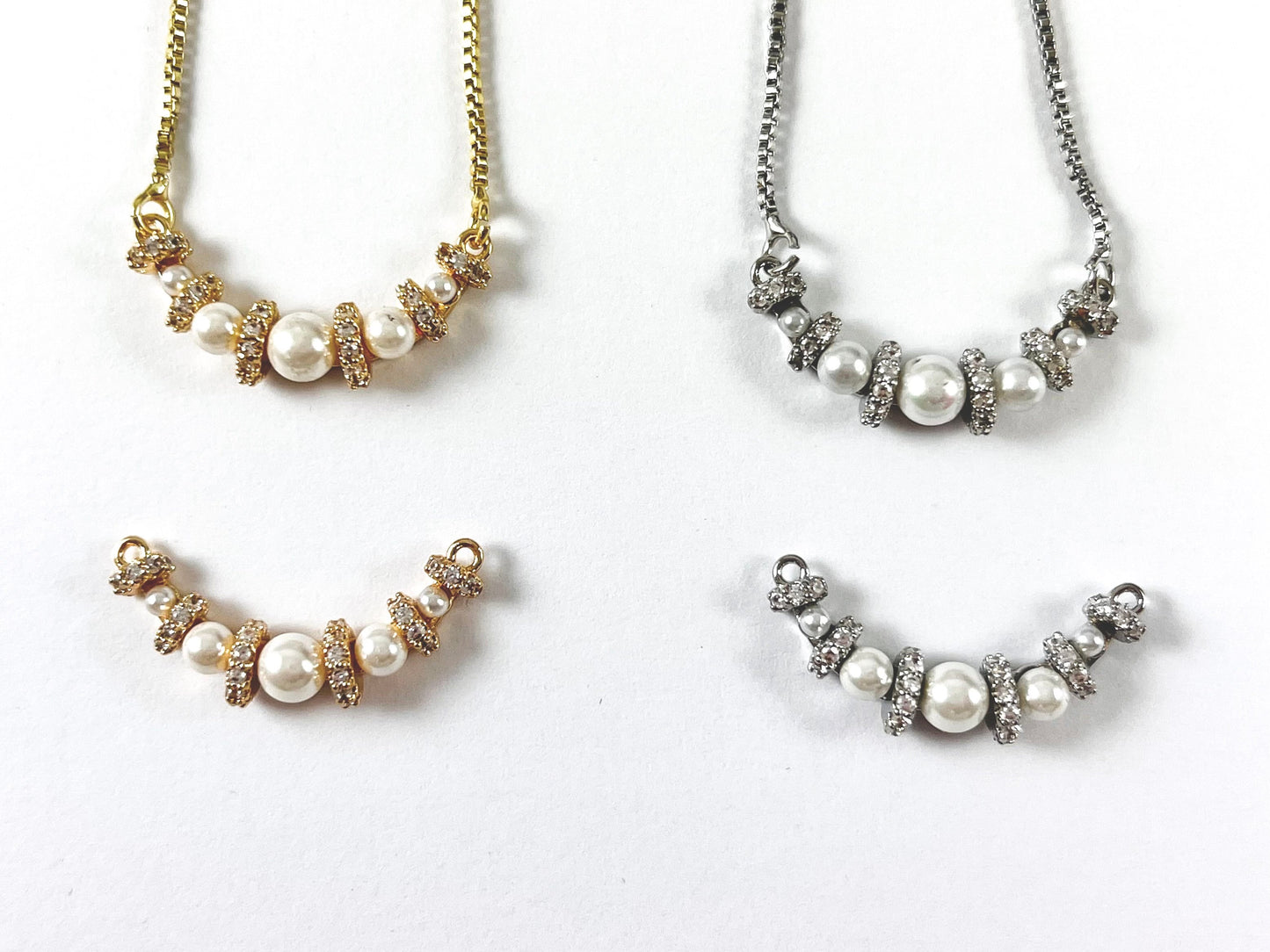 Elegant Pearl CZ Pave Curve Connector in 18K Gold/Silver Plating for DIY Jewelry Making 5 pcs