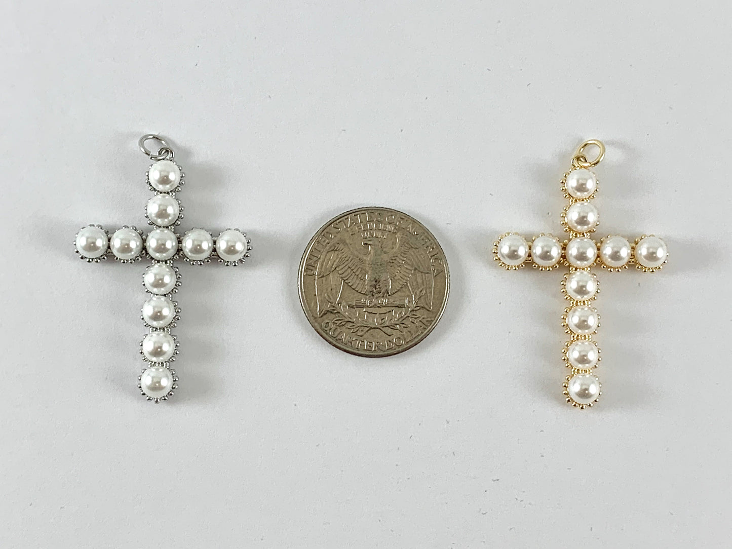 Real Gold/Platinum Plated 18K Micro CZ Pave Mother of Pearl Cross Charm Over Copper 5pc