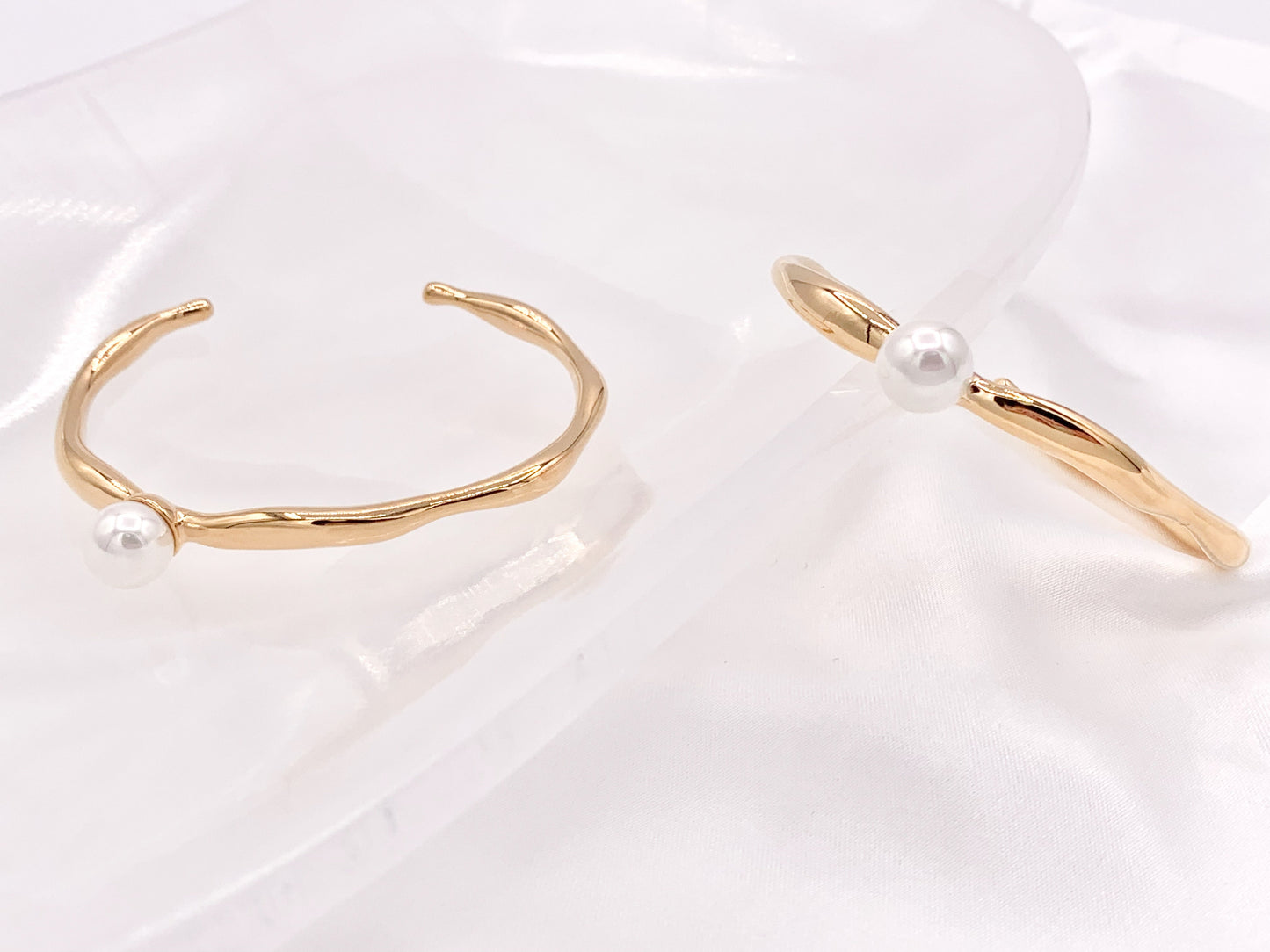 Real Gold 18K Plated Copper Simple Minimalist Pearl Adjustable Bracelet Cuff 3 pcs