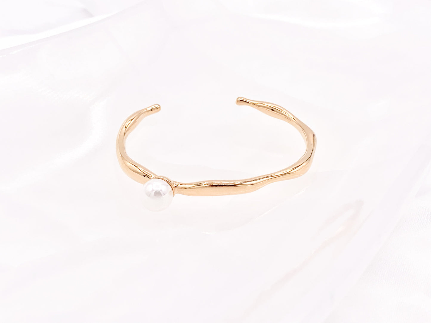 Real Gold 18K Plated Copper Simple Minimalist Pearl Adjustable Bracelet Cuff 3 pcs