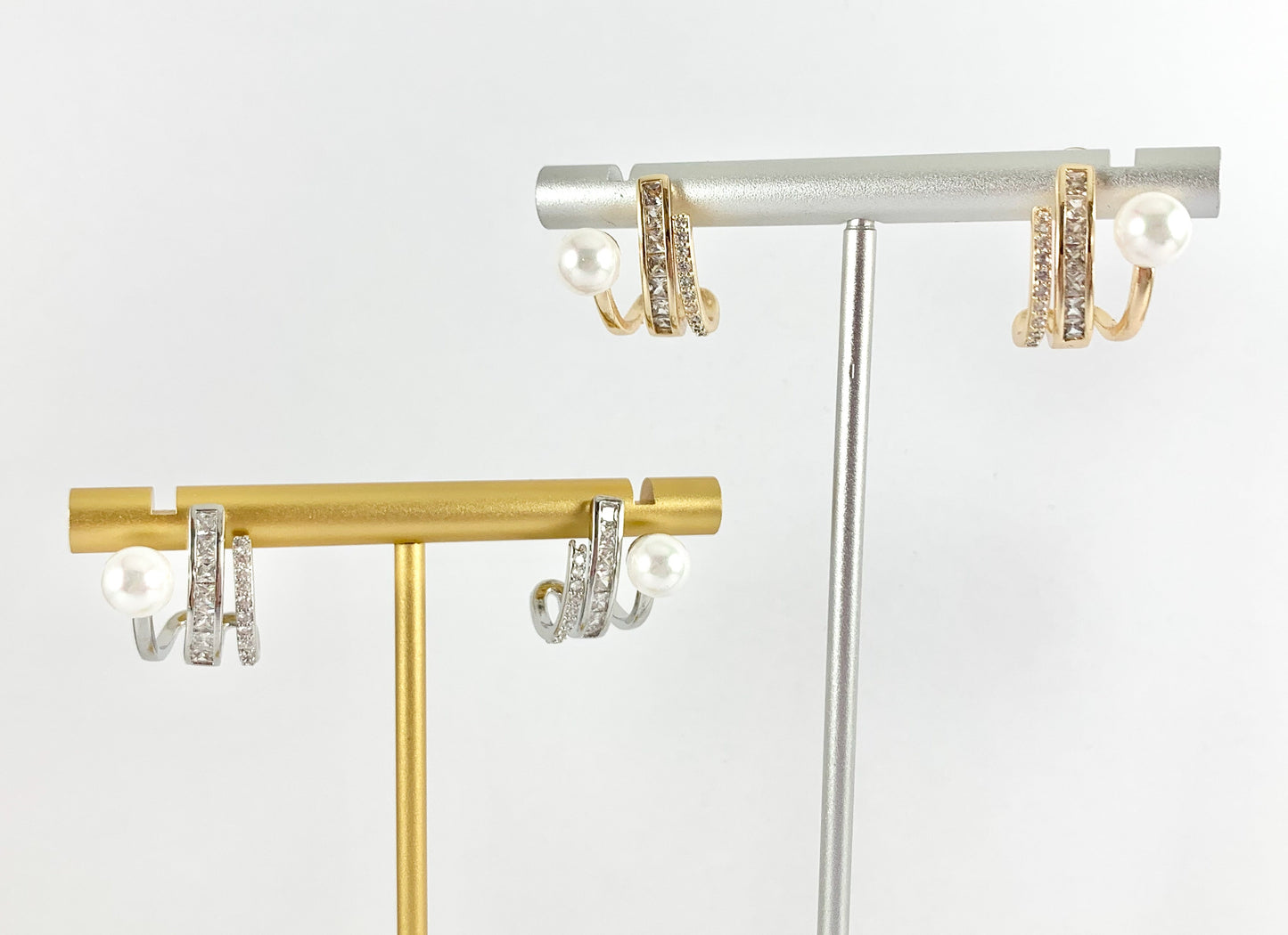 Sophisticated Pearl Wrap Earrings in CZ Pave Rhinestones 18K gold or silver plated Copper 3 pairs