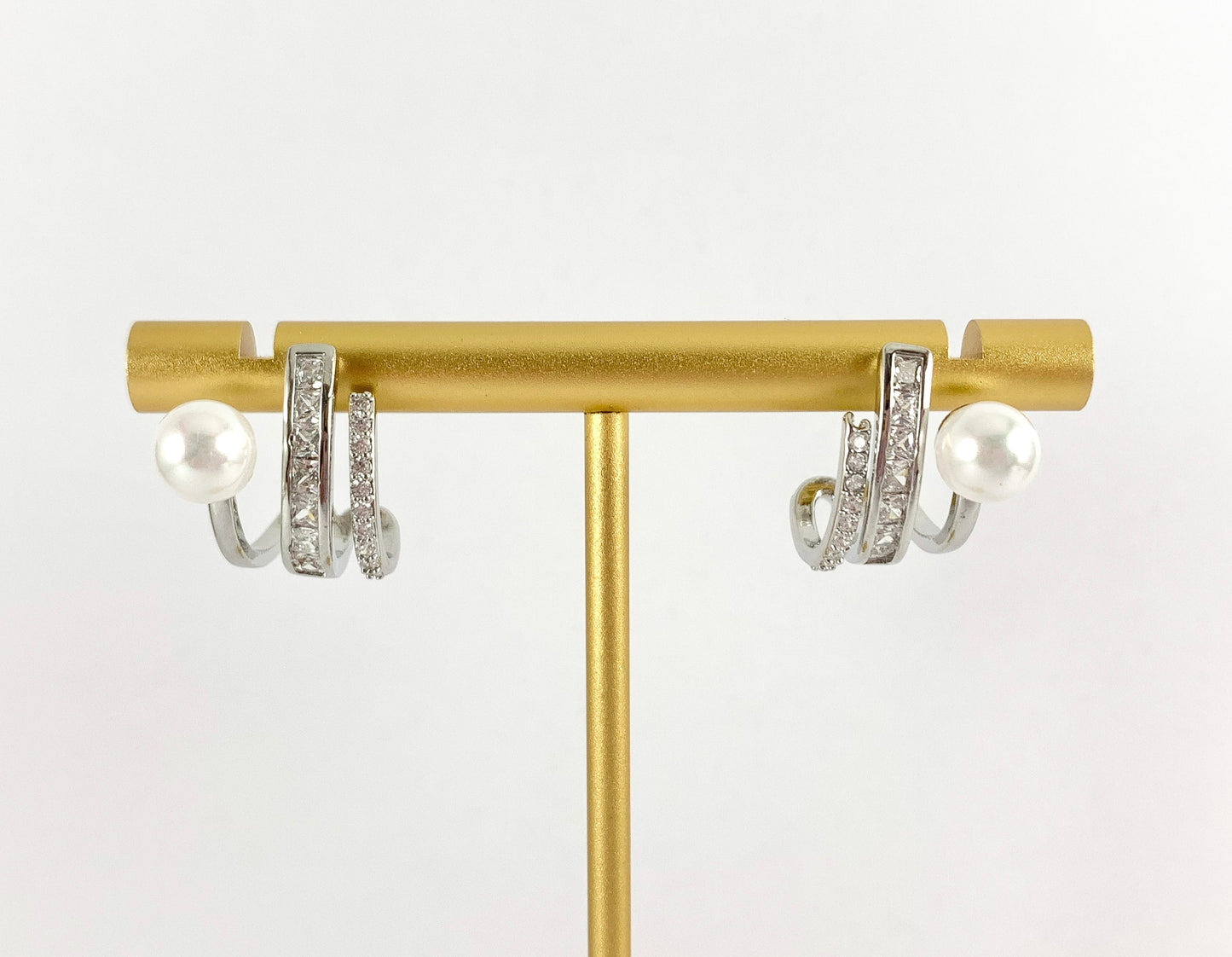 Sophisticated Pearl Wrap Earrings in CZ Pave Rhinestones 18K gold or silver plated Copper 3 pairs
