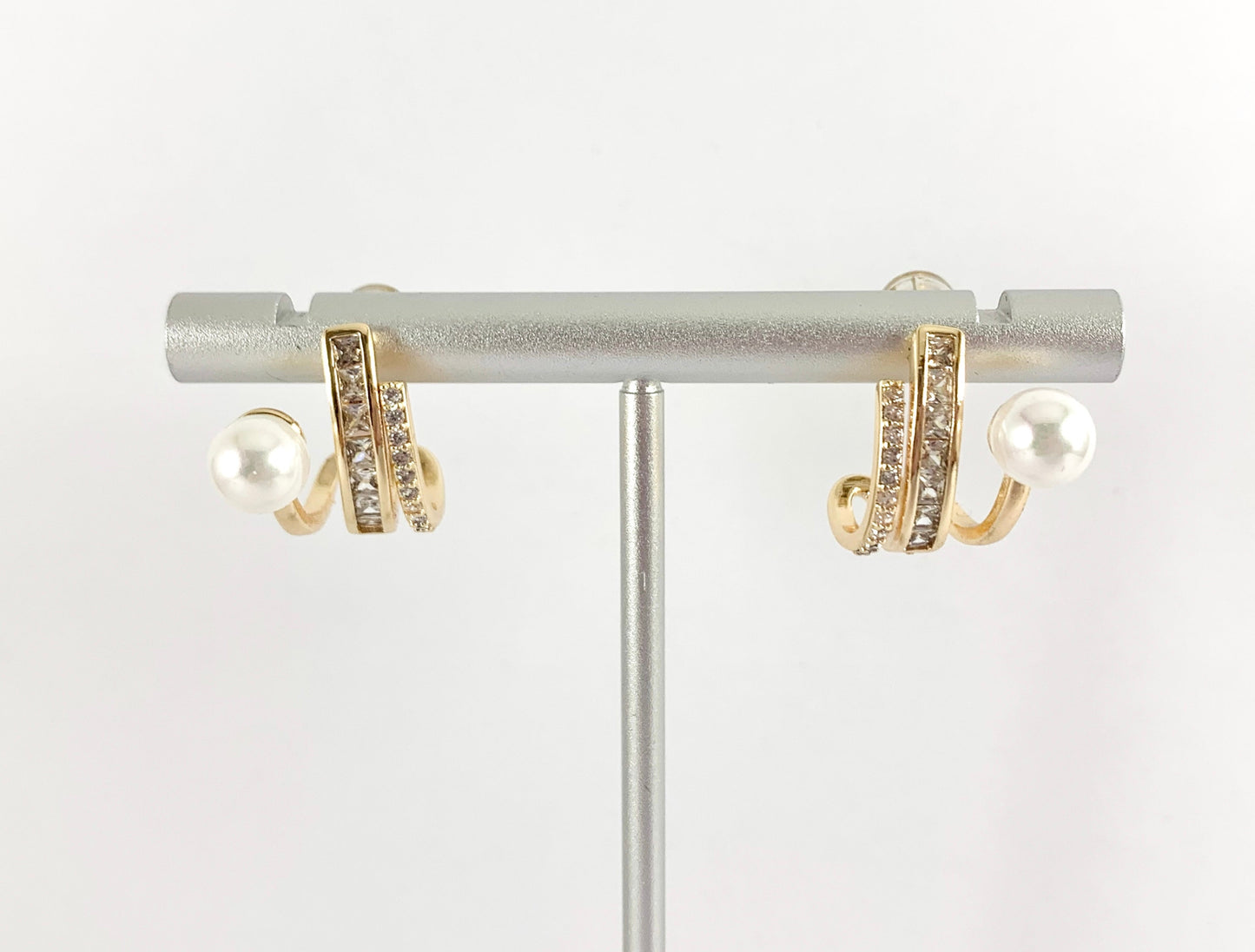 Sophisticated Pearl Wrap Earrings in CZ Pave Rhinestones 18K gold or silver plated Copper 3 pairs