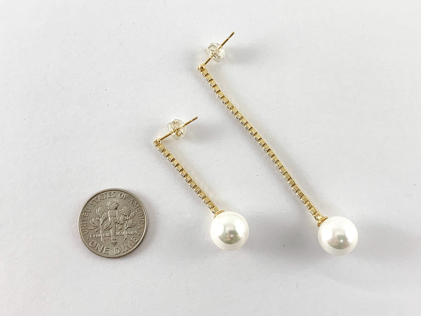 Real Gold 18K Plated Rhinestone Pearl Drop Earrings 1 pair