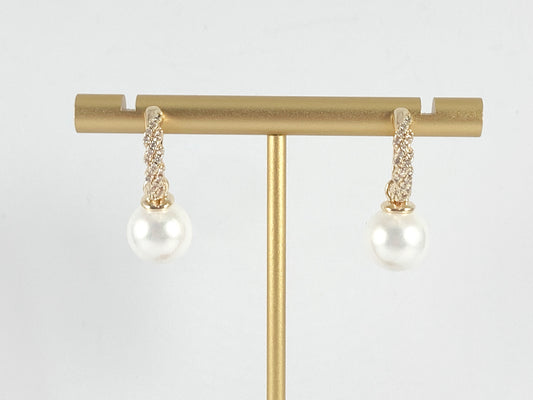 Elegant Pearl Drop Earrings in CZ Pave 18K gold Plated over Copper 3 pairs