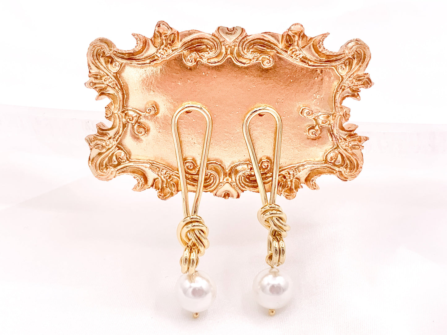 Beautiful Knot Wired Mother of Pearl Drop Earrings in 18K gold Plated over Copper 3 pairs