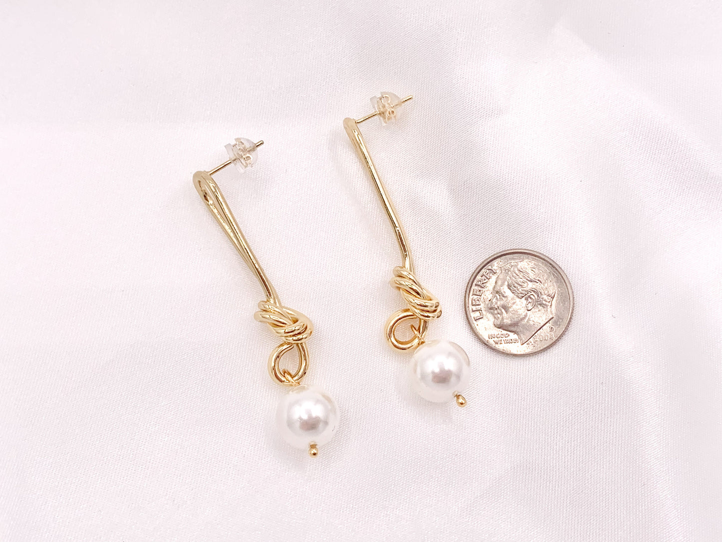 Beautiful Knot Wired Mother of Pearl Drop Earrings in 18K gold Plated over Copper 3 pairs