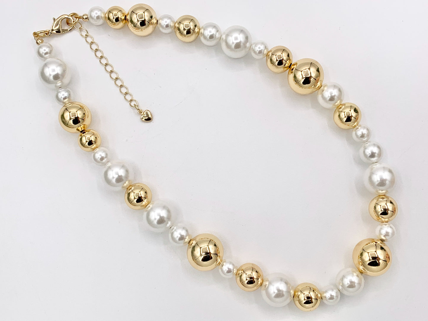 Mother of Pearl + Gold Beads Plated Brass Finished Necklace 8mm-16mm